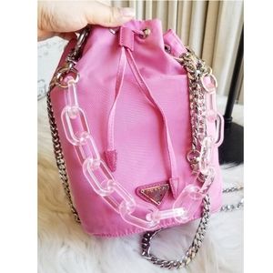PRADA Pink Nylon Bucket Pouch Bag
